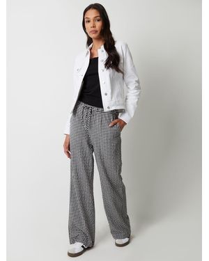 Threadbare Wide Leg Gingham Trousers - Grey