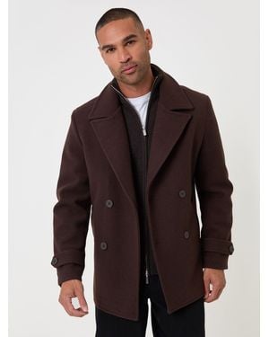 Threadbare Faux Wool Double Breasted Short Trench Coat - Brown