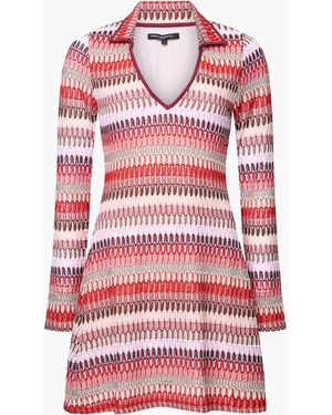 French Connection Charleen Crochet Striped Mini Dress - Red