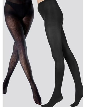 Pretty Polly Plain Opaque & Zebra Tights 60 Denier 2 Pack - Black