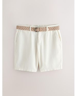 Next Belted Cotton Linen Blend 7 Inch Shorts - Multicolor