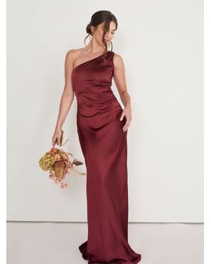 Six Stories One Shoulder Satin Ruched Bridesmaid Dress - Red