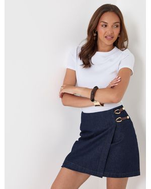 Threadbare Pleated Denim Wrap Mini Skirt - Blue