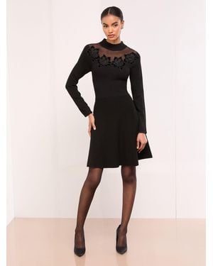 Lipsy Petite Mini Mesh Yoke Appliqué Flower Skater Dress - Natural