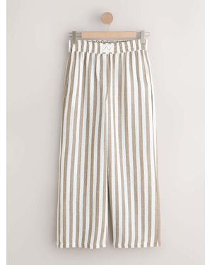 Next Ecru/ Stripe Pull On Wide Leg Pants With Linen - Natural