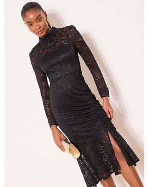 Lipsy High Neck Lace Flare Sleeve Midi Dress - Black