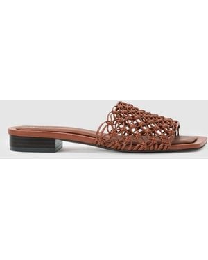 Reiss Tan Mabel Woven Flat Denim Sandals - Brown