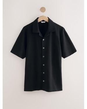 Next Cuban Collar Textured Jersey Short Sleeve Shirt - Black