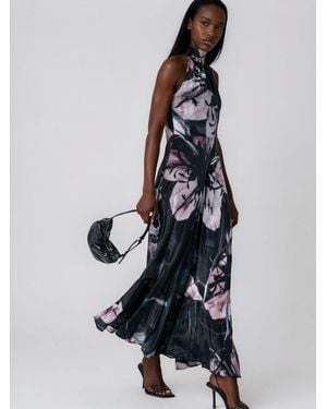 Religion Valeria Maxi Halter Neck Occasion Dress With Large Floral Print - Natural