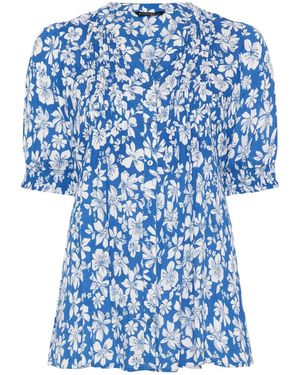 Evans Short Sleeve Pintuck Blouse - Blue