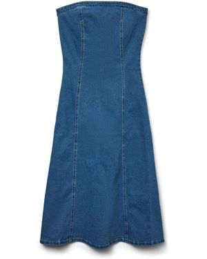 Vero Moda Bandeau Denim Midi Dress - Blue