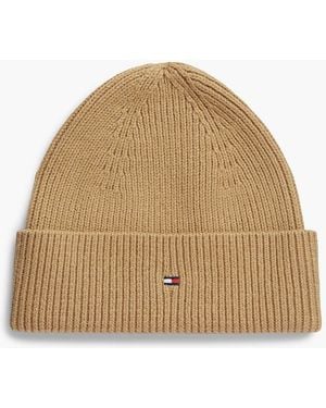 Tommy Hilfiger Flag Embroidery Beanie With Wool - Natural