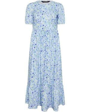 PixieGirl Petite Puff Sleeve Floral Maxi Dress - Blue