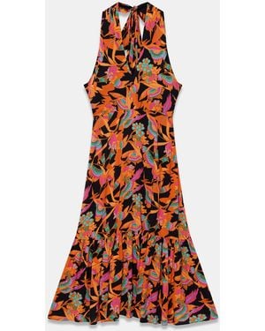 Mint Velvet Floral Print Halter Midi Dress - Red
