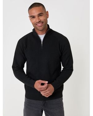 Threadbare Funnel Neck Quarter Zip Sweater - Black