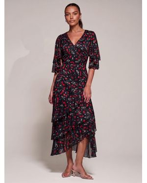 Jolie Moi Printed Mesh Maxi Dress - Red