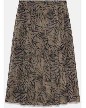 Mint Velvet Animal Print Midi Skirt - Brown