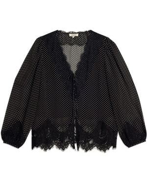 Albaray Lace Trim Chiffon Spot Blouse - Black