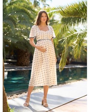 Seraphine Cotton Dobby Maternity & Nursing Midi Dress - Green