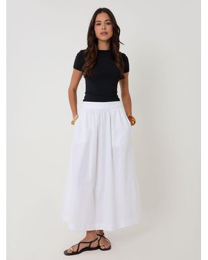 Threadbare Linen Blend Gathered Midaxi Skirt - White