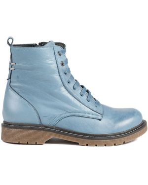 Pavers Denim All Leather Block Heel Ankle Boots - Blue