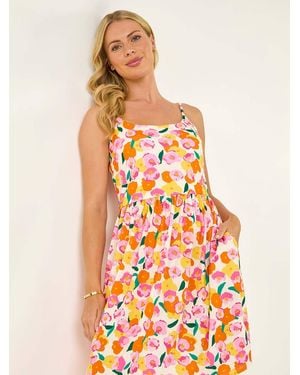 Roman Petite Floral Print Strappy Stretch Dress - Orange