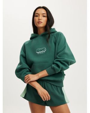 Cotton On Plush Premium Graphic Raglan Hoodie - Green