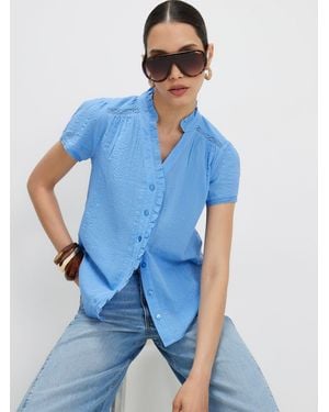 River Island River Island Short Sleeve Button Front Blouse - Blue