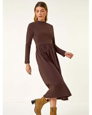 Roman Cotton Stretch Jersey Mix Midi Dress - Natural