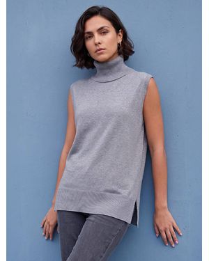 Roman Metallised Fiber Roll Neck Knit Top - Gray