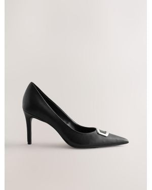 Next Forever Comfort Leather Trim Court Heels - Black