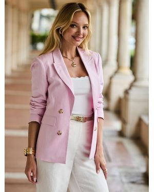 Sosandar Linen Blend Tuxedo Blazer Jacket - Pink