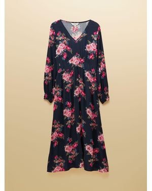 Joules Floral Printed Long Sleeve Midi Dress - Blue
