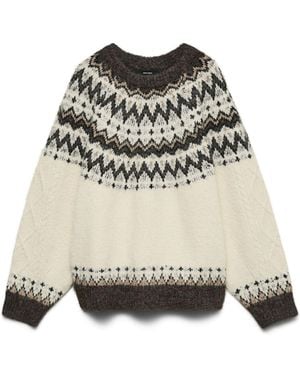 Vero Moda Fairisle Chunky Knit Sweater - Natural