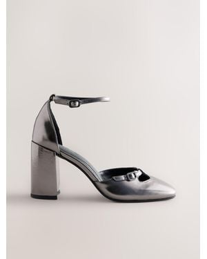 Next Pewter Forever Comfort Leather Two Part Heels - Natural