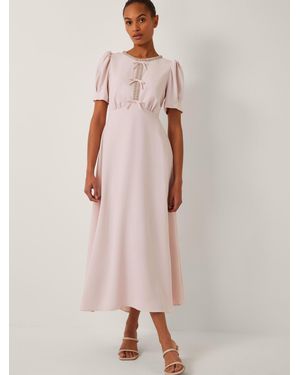 Monsoon Bonnie Bow Puff Sleeve Midi Dress - Pink