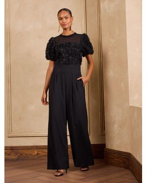 Love & Roses Tailored 3D Floral Jumpsuit - Black
