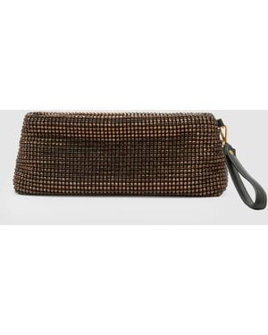Reiss Olga - Chocolate Crystal Embellished Pouch Clutch Bag, One - Brown