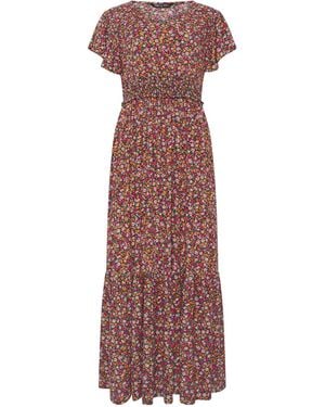 M Com Ditsy Shirred Waist Maxi Dress - Purple