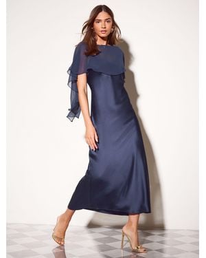 Friends Like These Chiffon Cape Satin Midi Dress - Blue