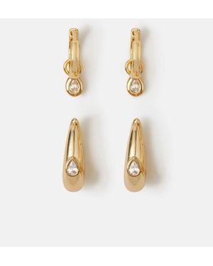 Accessorize 14Ct-Plated Teardrop Stone Hoop Earrings 2-Pack - White