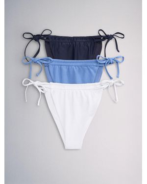 The Set High Leg 3 Pack Tie Bikini Bottoms - Blue