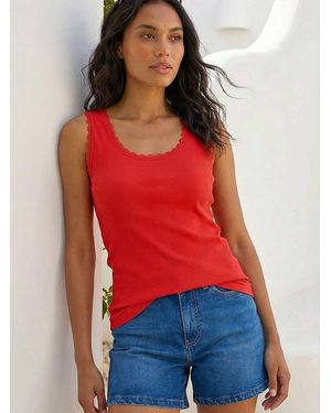 Roman Lace Trim Ribbed Vest Top - Red