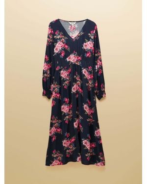 Joules Floral Printed Long Sleeve Midi Dress - Blue