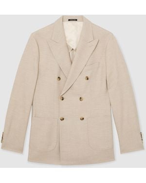 Reiss Db Double-Breasted Herringbone Blazer Tailored-Fit - Natural