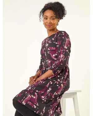 Roman Petite Abstract Gathered Stretch Dress - Purple