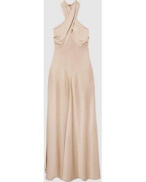 Reiss Satin Halterneck Empire-Line Maxi Dress - Natural