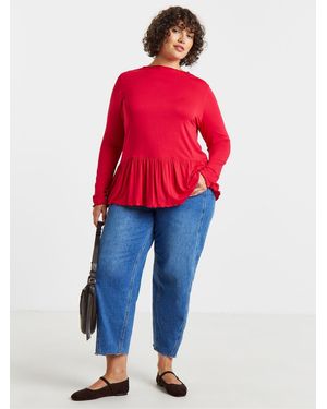 Simply Be Long Sleeve Peplum Top - Red