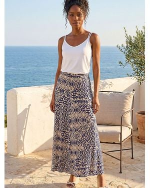 Roman Abstract Print Midi Skirt - Blue