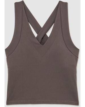 Reiss Helena V-Neck Cross-Back Sports Top - Brown